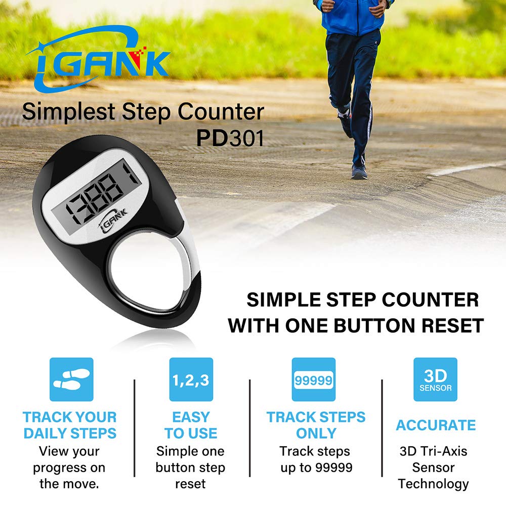 iGANK Simple Walking Pedometer 3D Step Counter for Men Women Kids