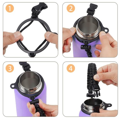 Volhoply Paracord Handle Bulk 4 Pack Fits 14oz to 40oz Wide Mouth Water Bottle（Handle 4,Set）