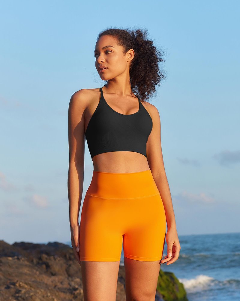 RUNNING GIRL Sports Bras for Women,Sexy Crisscross Back Seamless Padded Sports Bra Medium Support with Removable Pads(2935Black+Grey+White_M)