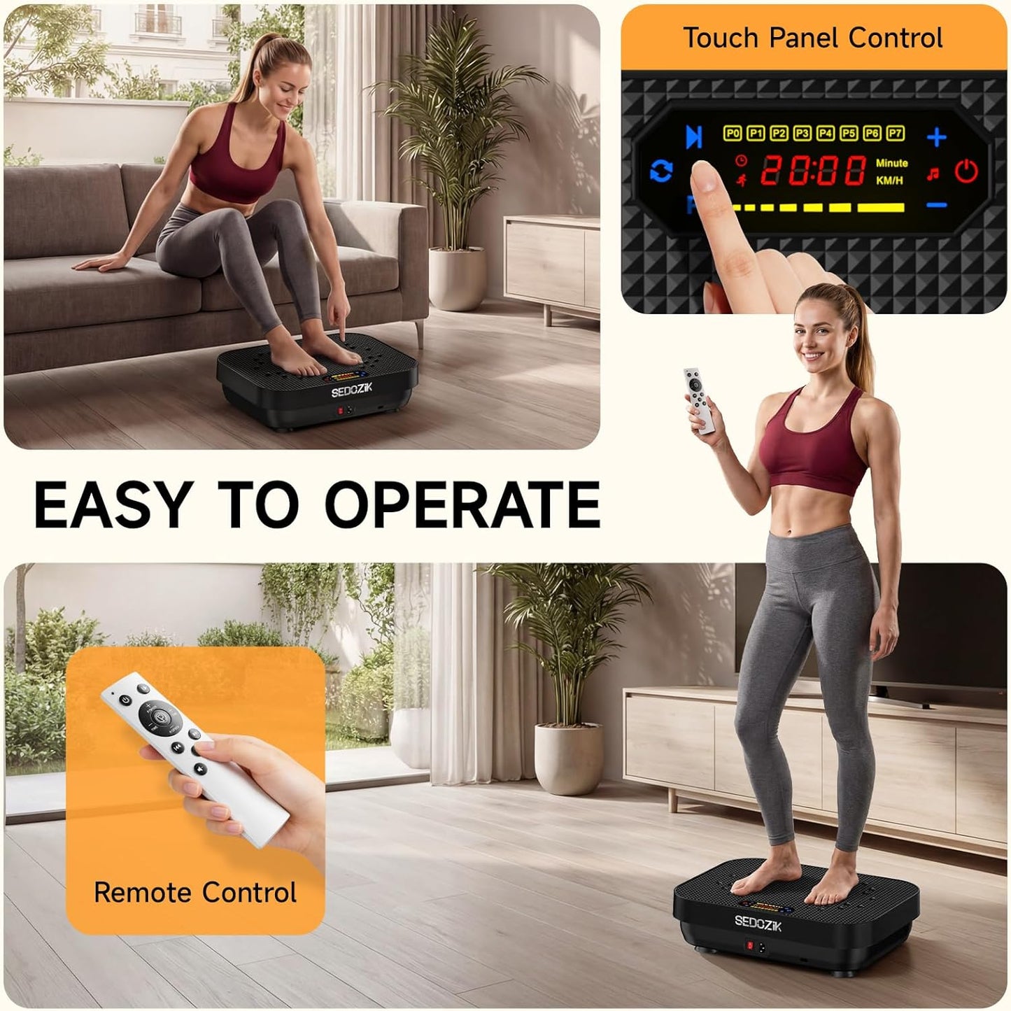 SEDOZIK Vibration Plate Exercise Machine - 450lb Capacity Whole Body Shaker Board for Weight Loss | Bluetooth, 120 Speeds, Resistance Bands