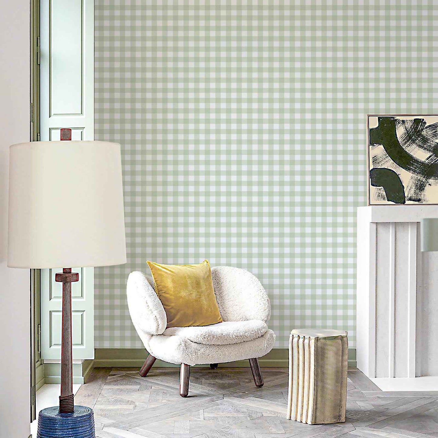 Cohoo Home Green Plaid Peel and Stick Wallpaper Boho Plaid Contact Paper for Cabinet Green Checkered Geinham Contact Paper Self Adhesive Removable Wallpaper Bathroom Nursery Waterproof 17.3inW 197inL