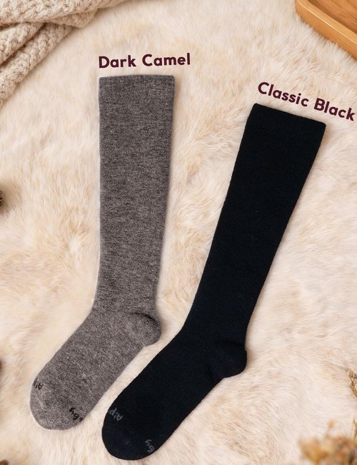 Juclise Alpaca Wool Heavyweight 15-25 mmHg Knee High Compression Support Socks Thick Winter Thermal Warm Soft (US, Alpha, Medium, Regular, Regular, Classic Black+Dark Camel)