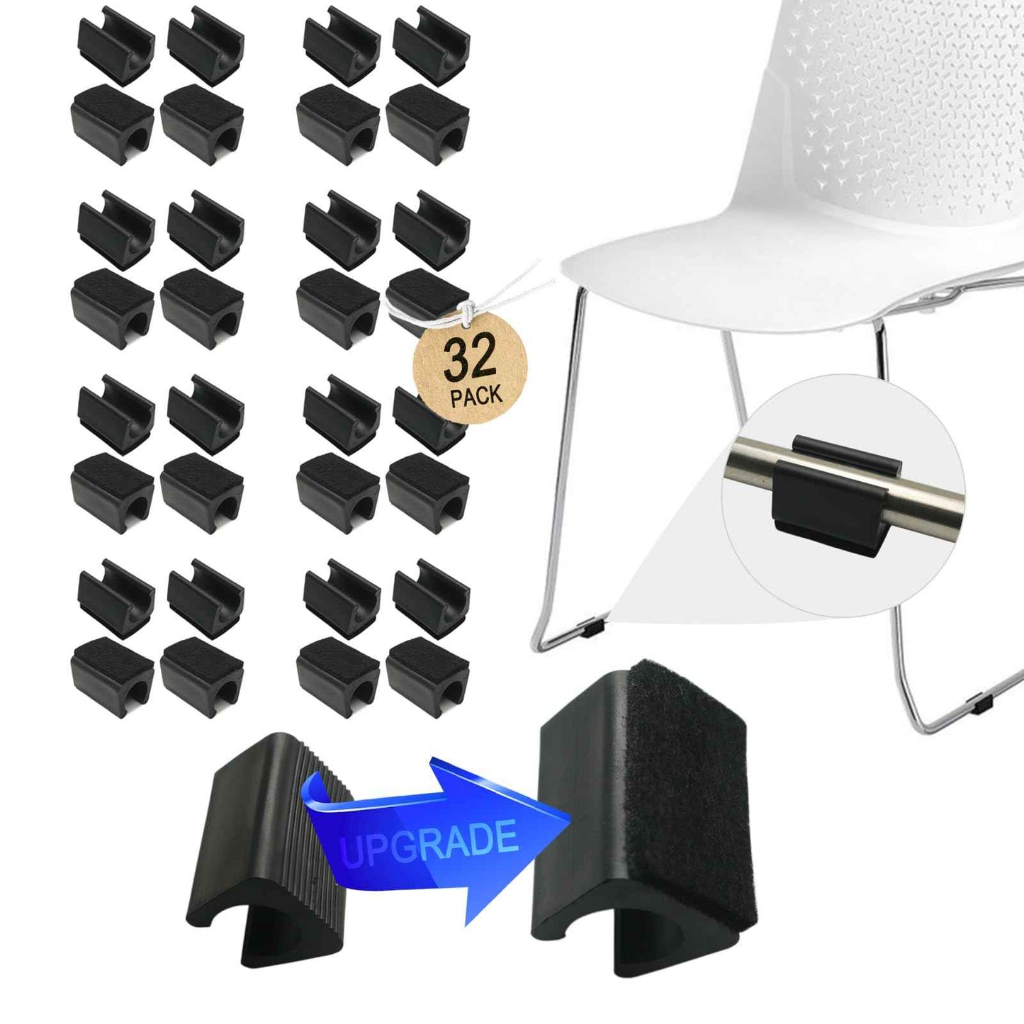 Rectangle U Shaped Chair Leg Tips Cap with Felt Pads,Furniture Feet Protector Slide Smoothly Glides,Protect Hardwood Floor No Scratches No Noise,Fit 16mm(5/8inch) Diameter Tubular Legs (Black 32PCS)