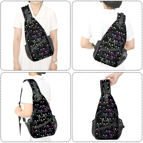 Yrebyou Colorful Cat Sling Bag Travel Crossbody Backpack Shoulder Daypack Hiking chest Pack for Women Lightweight Waterproof Adjustable Outdoor Workout