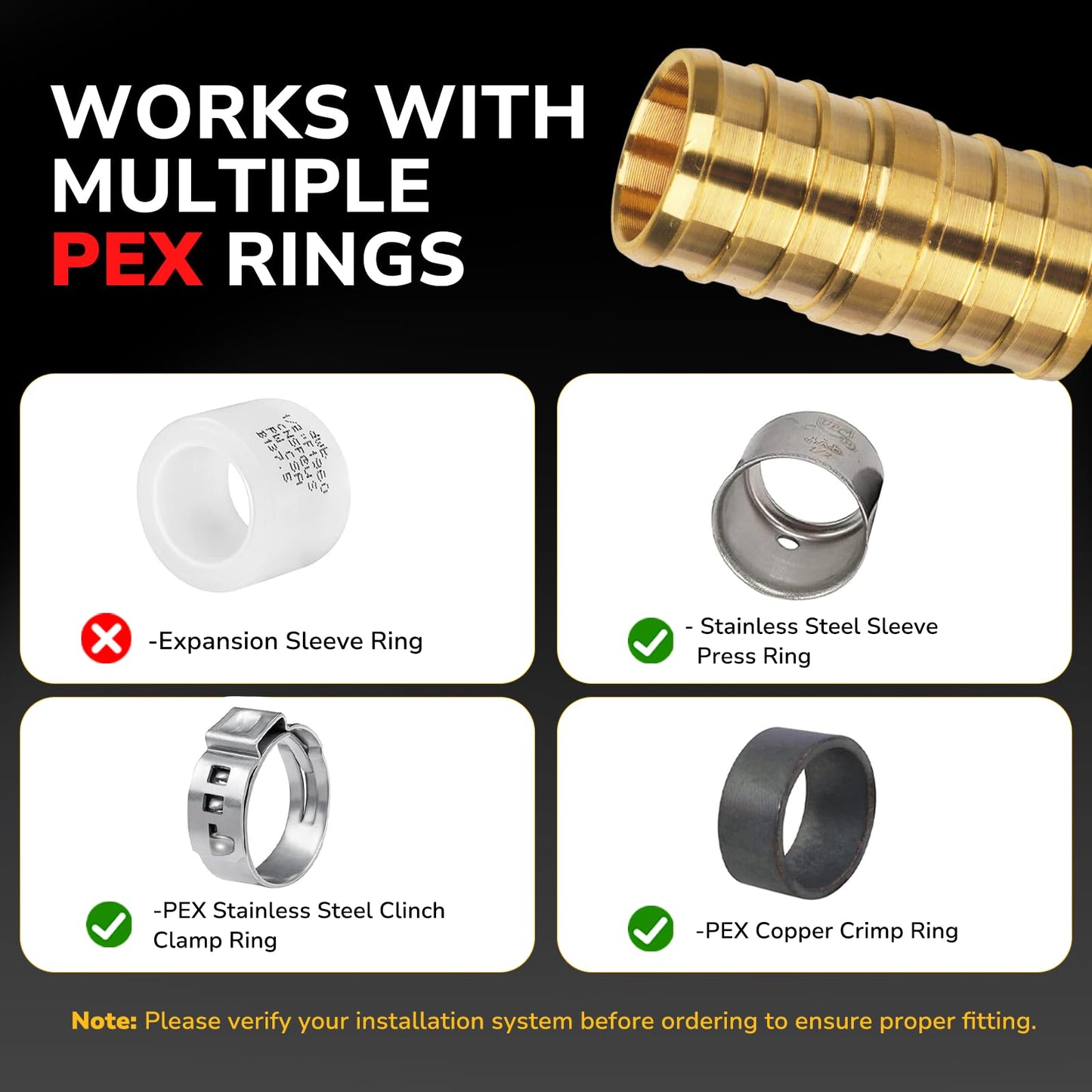 JUWO 1/2" Pex Coupling, 12 Pack Pex Fittings, NSF & UPC Certified, Heavy Duty Brass Crimp Fittings for Pipe Plumbing