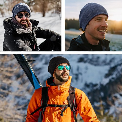 3 Pack Reversible Winter Fleece Lined Beanie Hats for Men Women Warm Windproof Cotton Stretchy Knitted Skull Caps