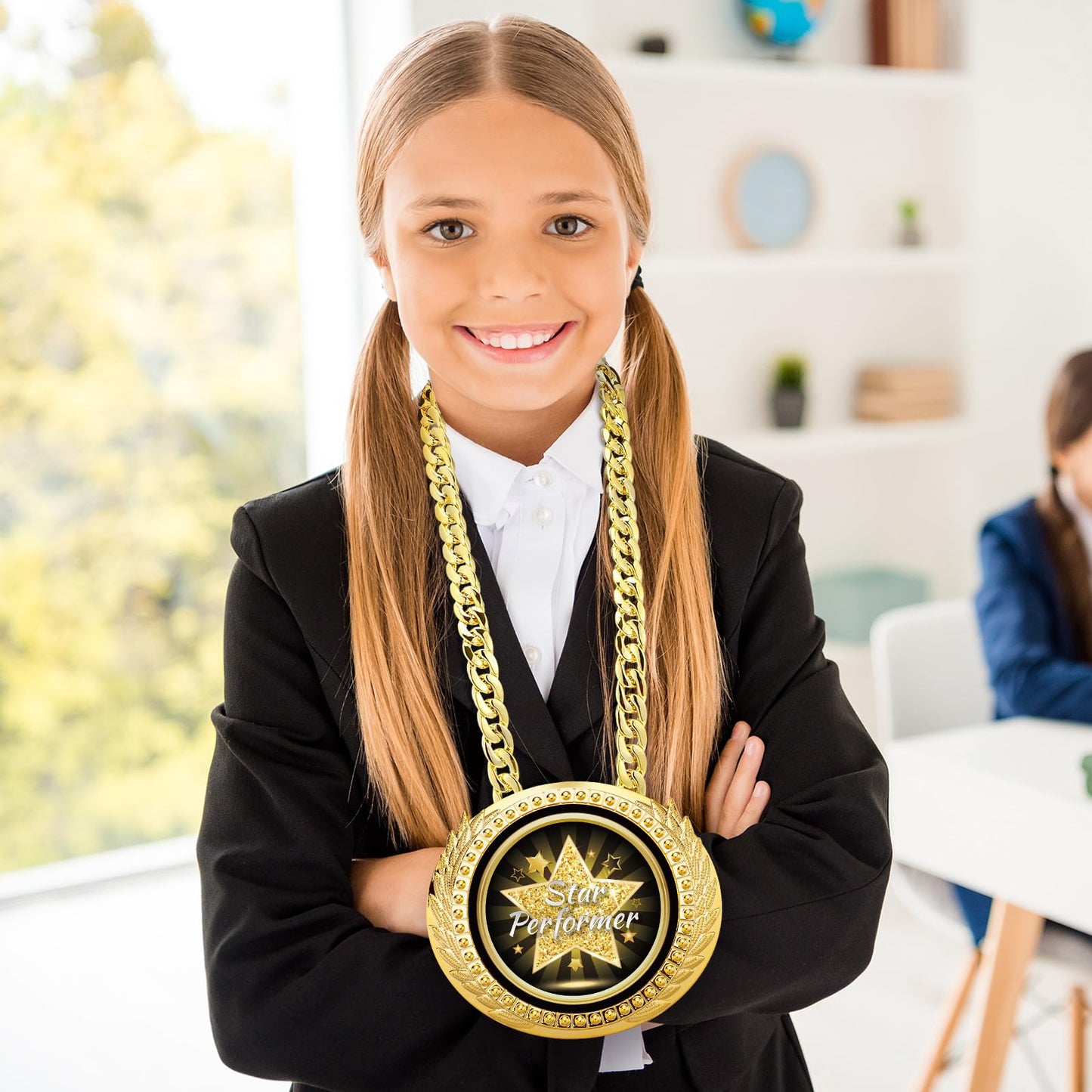 Tondiamo 6" Star Performer Gold Winner Award Medals Big Turnover Chain Medal Trophy Necklace for College Student High School Graduation Participation Competition(1 Pcs)