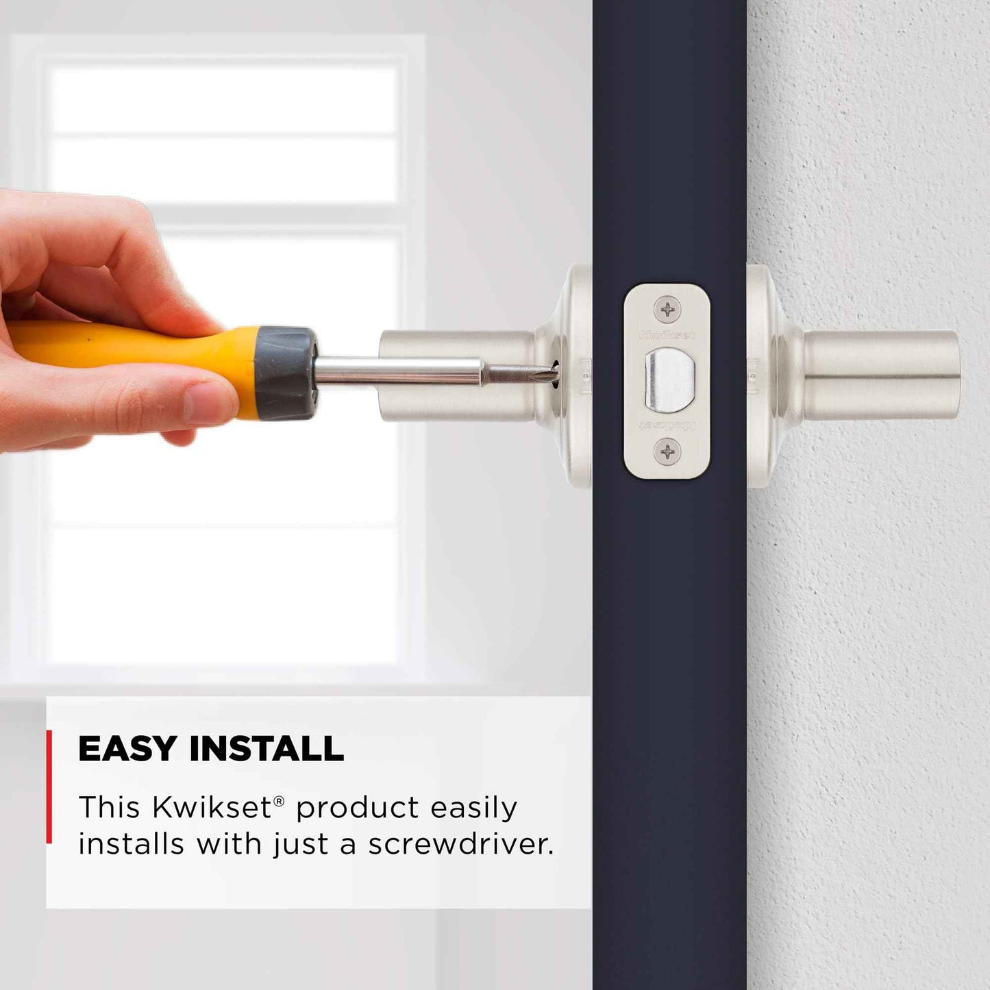 Kwikset Henley Interior Privacy Door Handle with Lock, Door Lever For Bathroom and Bedroom, Satin Nickel Reversible Keyless Turn Lock, with Microban Protection