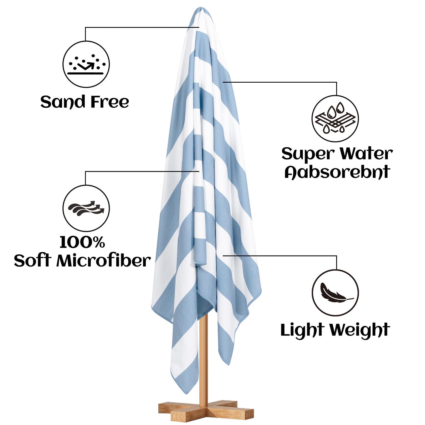 Touchat 4 Pack Beach Towels Stripe Microfiber Beach Towel Sand Free Quick Dry Swim Pool Towels for Adult, 30'' x 60'' Lightweight Travel Bath Towel, Camping | Ultra-Portable, Multi-Functional, Color