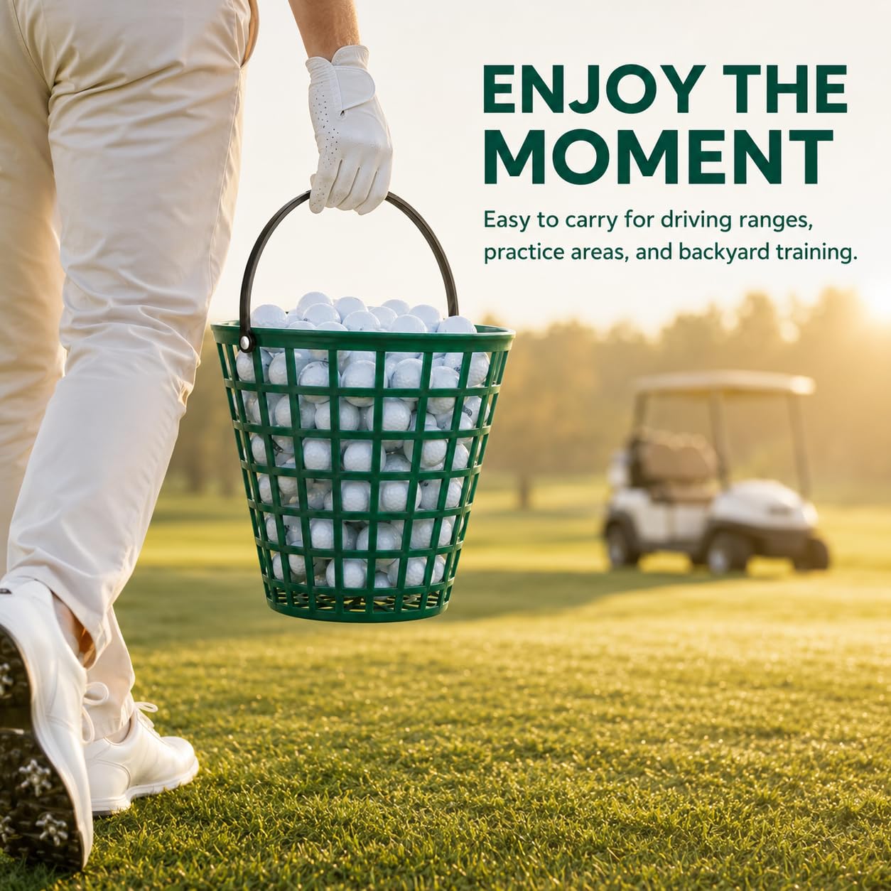 VANZACK Plastic Golf Ball Basket 100 Balls, Golfball Container Golf Ball Bucket with Handle, Holds 100 Balls, for Summer Golf Ball Storage Practice Accessories, Green