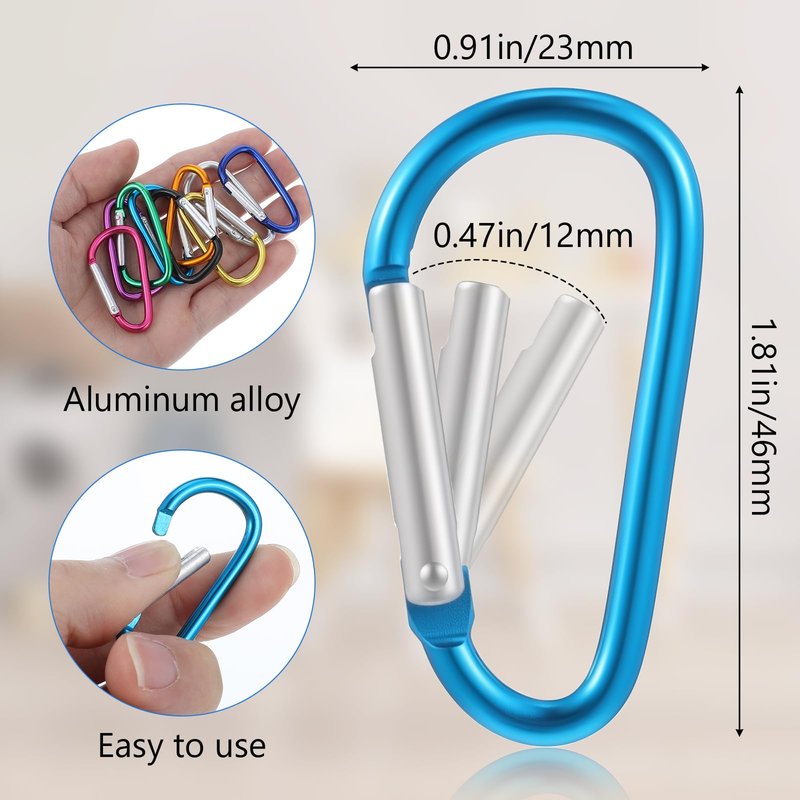 200pcs 1.8" Carabiner Clip D Ring Carabiners Small Carabiner Keychain Spring Snap Hooks Mini Carabiners Clip Set for Keys Dog Leash Backpack Camping Hiking Traveling Fishing Accessories Outdoor