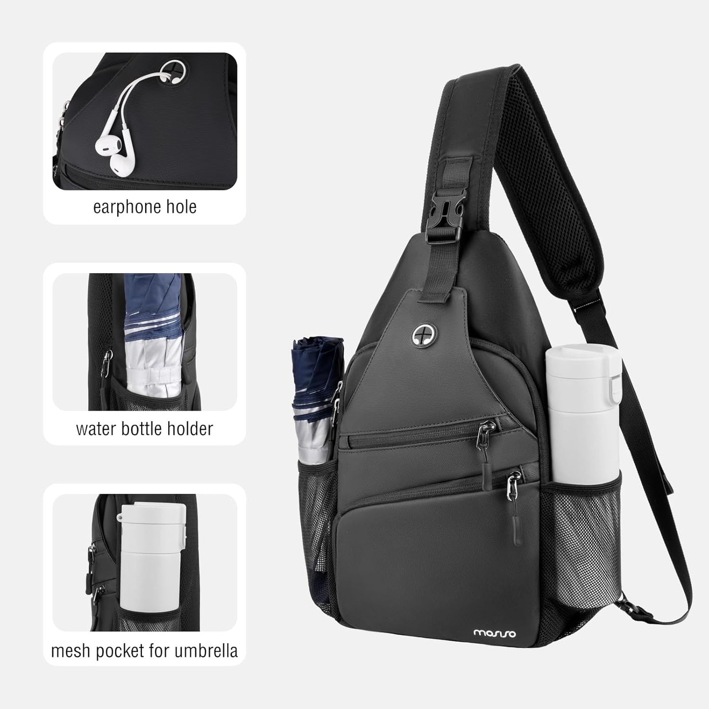 MOSISO Crossbody Sling Bag - Versatile Travel Backpack for Men | Compact Black Chest Bag with Front Pocket
