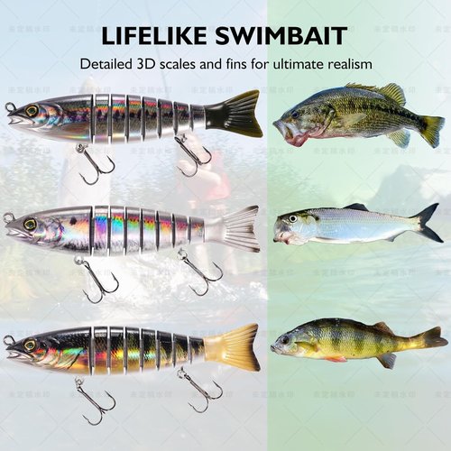 FONMANG SWIMPRO Swimbaits - 6.5in Glide Bait for Northern Pike & Bass Fishing | 3PCS Multi Jointed Lures with 3D Holographic Finish