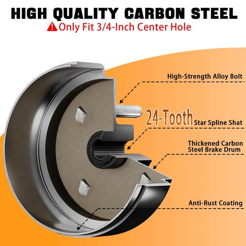 EZGO Brake Drum Hub Assembly with Nuts for EZGO TXT PDS 1982-up Electric & 1982-1993 2-Cycle Gas Golf Carts 24 Tooth Star Spline EZGO Rear Hub Enhanced Braking OEM 19186G1P, 17298-G1, 17082-G2
