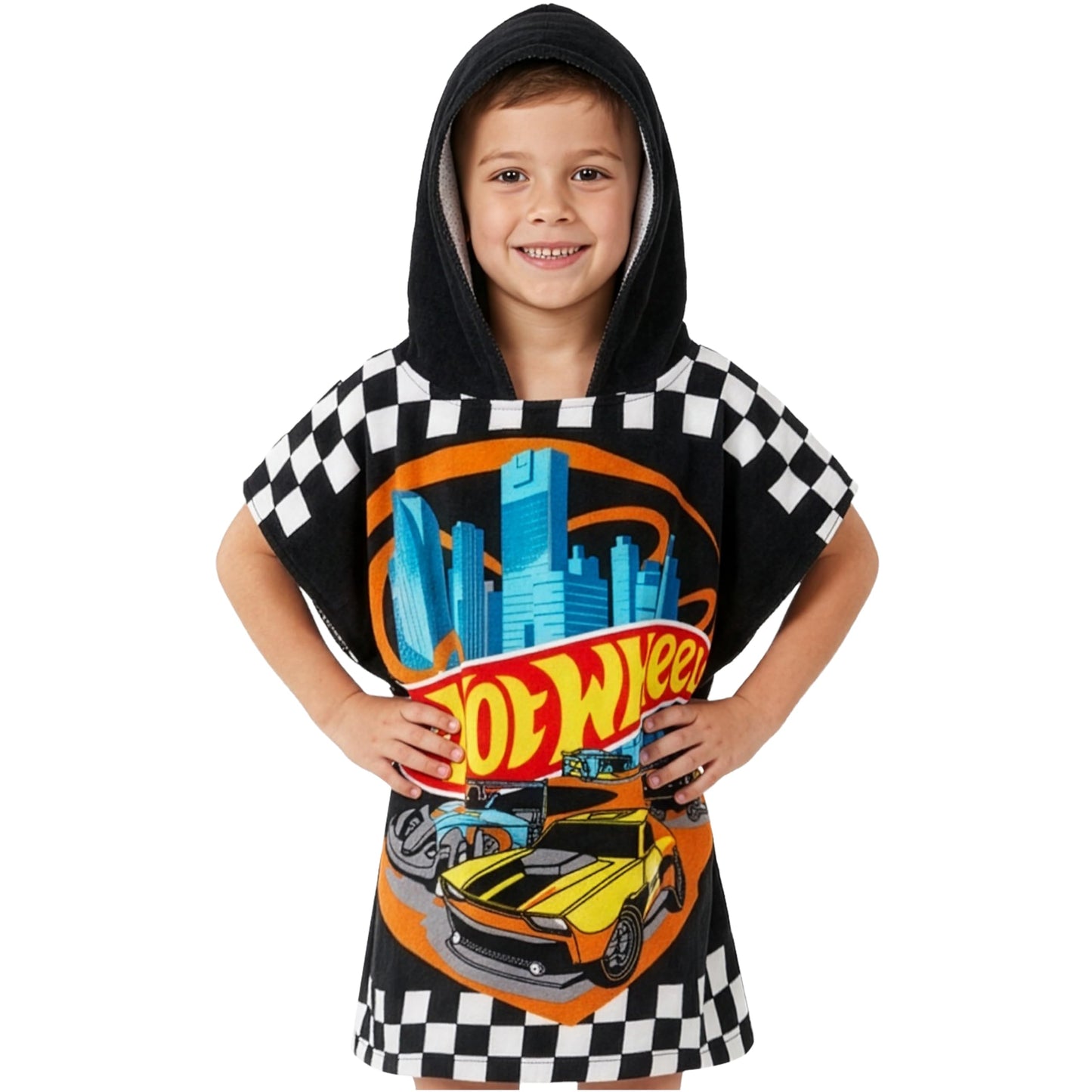 Get Trend Hot Wheels Towels for Kids Hooded Bath Towel Poncho Absorbent Pool Beach Shower Cotton Swim Towel Travel Essentials (Black Hot Wheels, 3-7 Years)