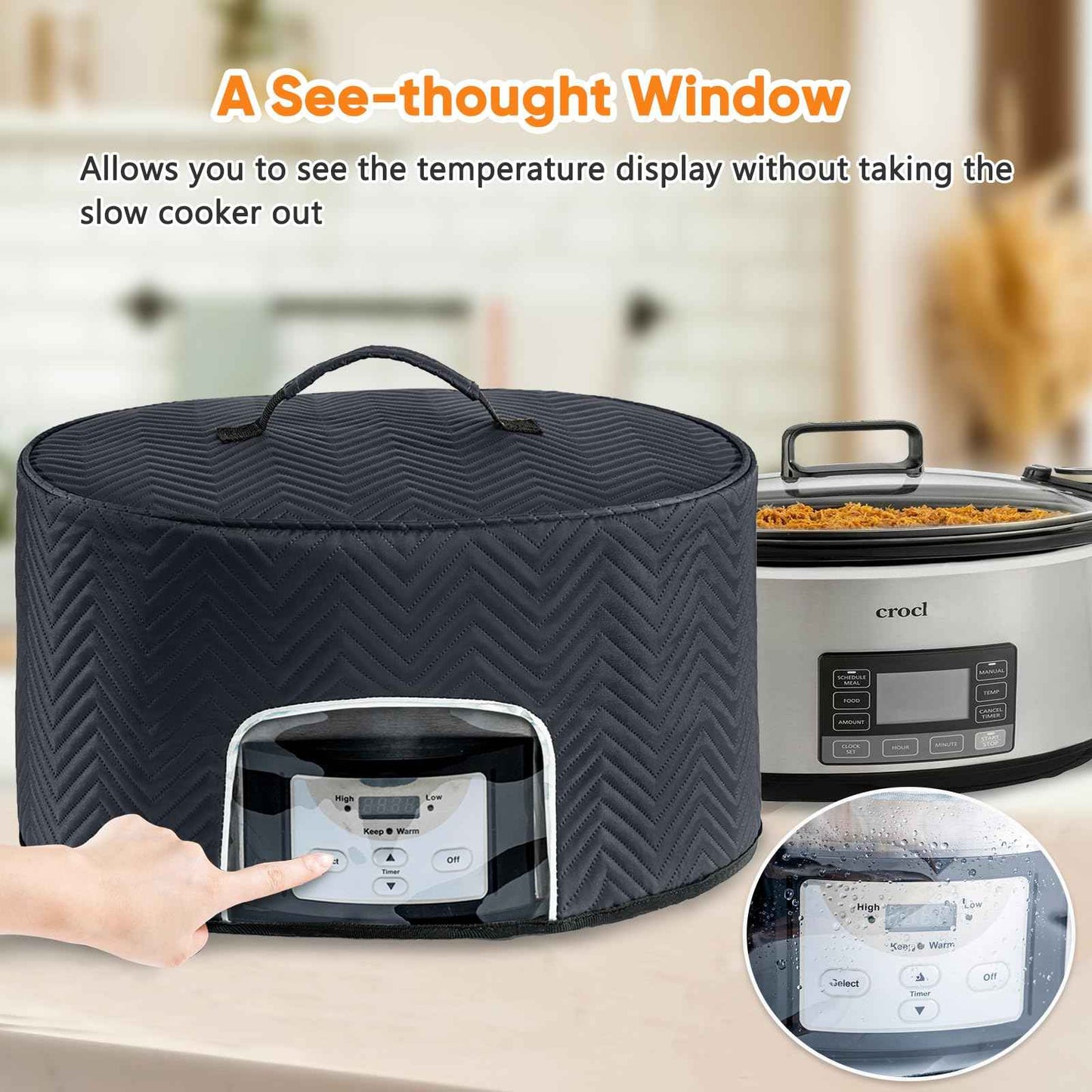 BAGSPRITE Slow Cooker Cover with Aluminum Foil Lining for Crock-Pot & Hamilton Beach 6, 7, 8 Quart Oval Slow Cookers – Appliance Dust Cover with See-Through Window