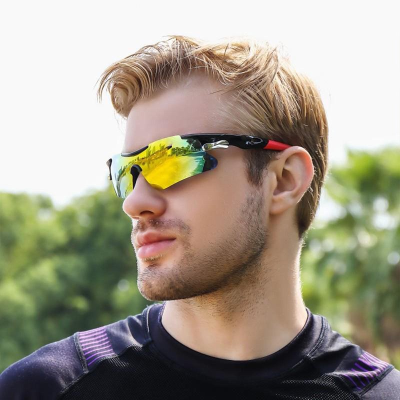 Bsreyeop Cycling Glasses for Men Women Mountain Bike Windproof Dust-proof Sunglasses Clear MTB Bicycle Riding (Black Frame/Red Lens D6)