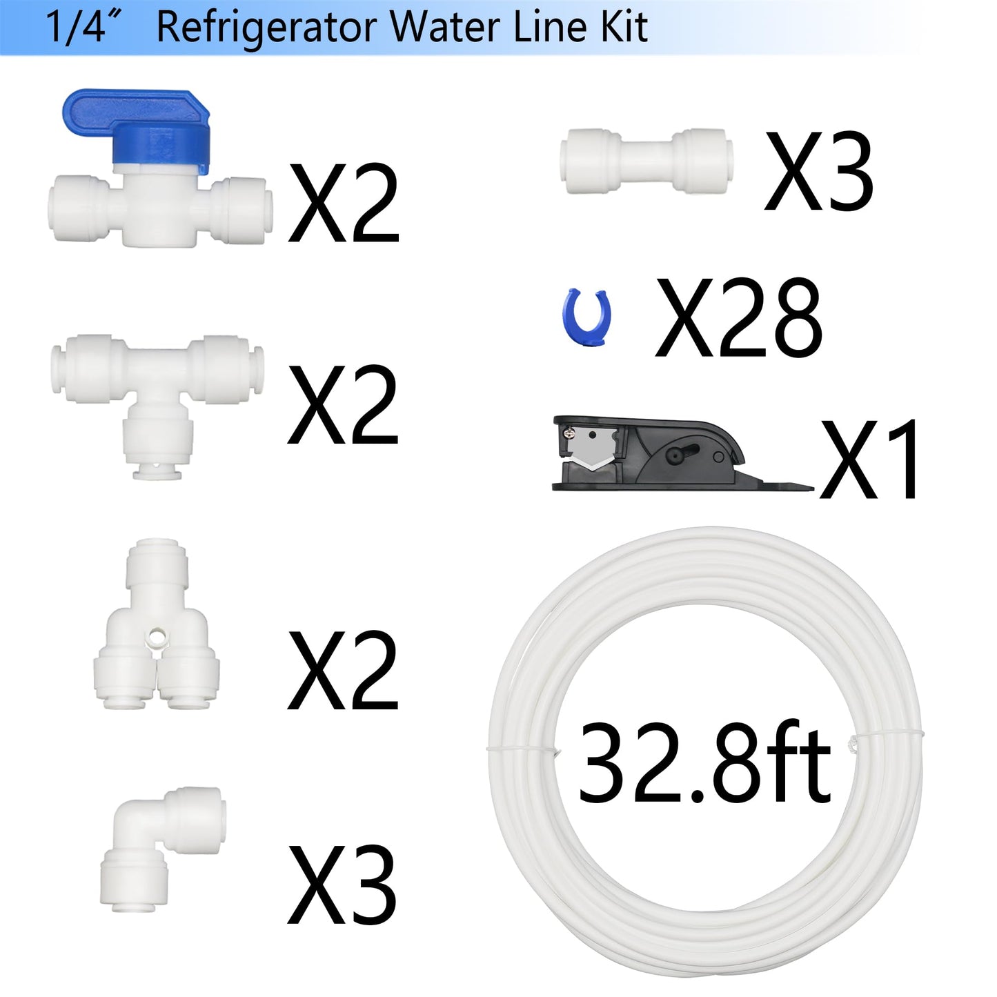 Water Line Kit, Lifevant 1/4” O.D. Water Tubing 32.8FT for R.O. System and ice Maker with 12-PCS Quick Connect and Tubing Cutter