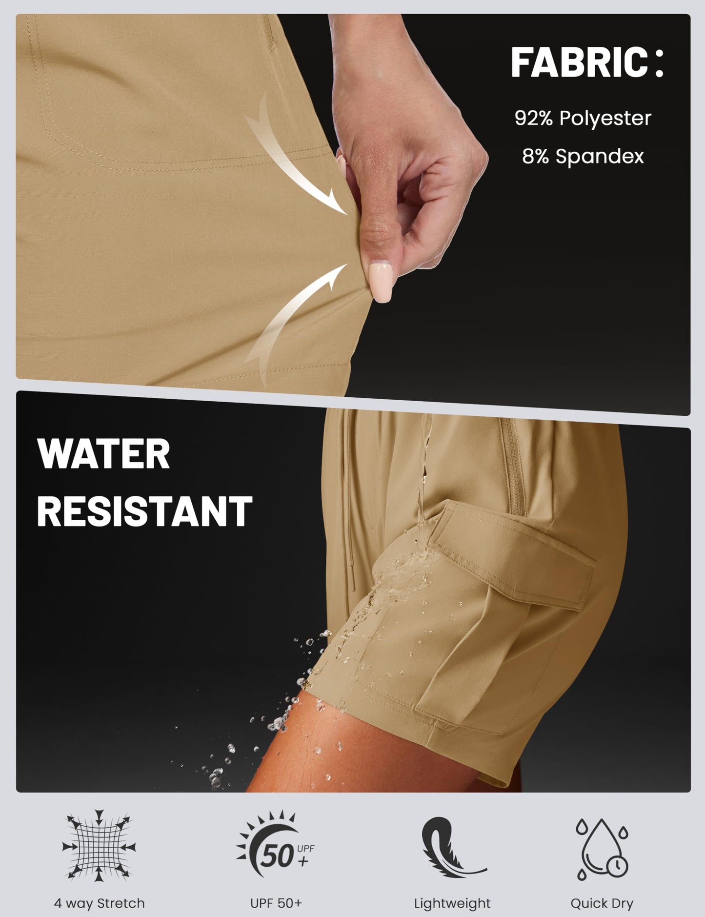 MAGCOMSEN Womens Quick Dry Shorts Lightweight Hiking Cargo Shorts with Zipper Pockets Summer Athletic Outdoor Khaki XL