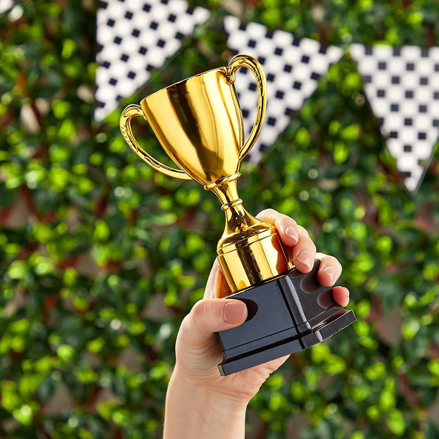 Blue Panda Trophy Award Cup Set - 3-Pack, 7-Inch Gold Plastic Cups - Mini Participation Trophies for Kids