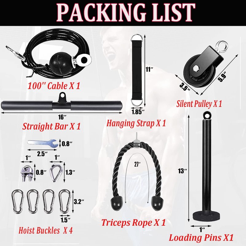 Taeku Weight Cable Pulley System Gym Professional Home Gym Equipment Upgraded Fitness LAT for Triceps Pull Down Biceps Curl Back Forearm Shoulder (2.5m Cable)