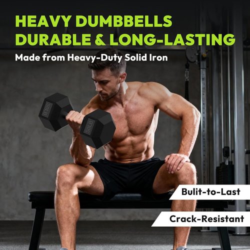 HANDBODE Hex Dumbbell Set - Rubber Encased Hand Weights for Strength Training | 40-570 lb Range