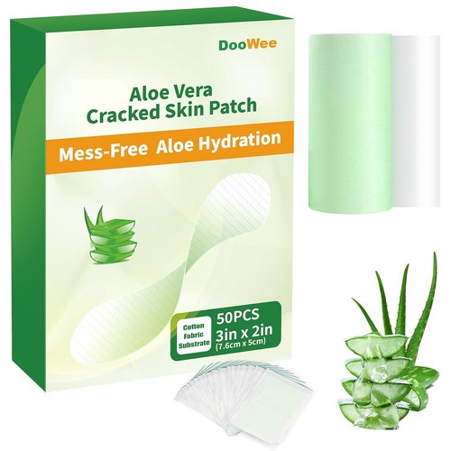 DooWee Aloe Vera Cracked Skin Patches - 50 Large 3x2 Inch Hydrating Bandages for Dry Heels & Hands