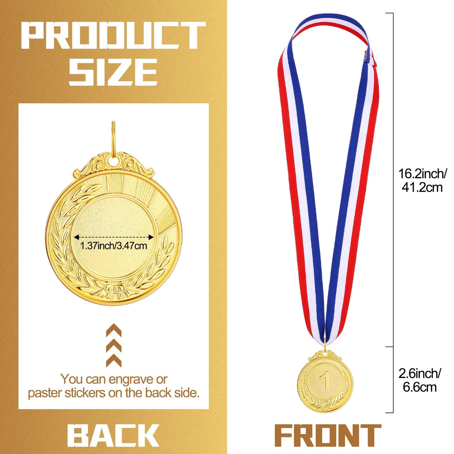 Sasylvia 72 Pcs Gold Medals for Awards 2 Inch Prizes Bulk Winner Medals with Ribbon for Sports, Competitions, Party, Spelling Bees (1st Place)
