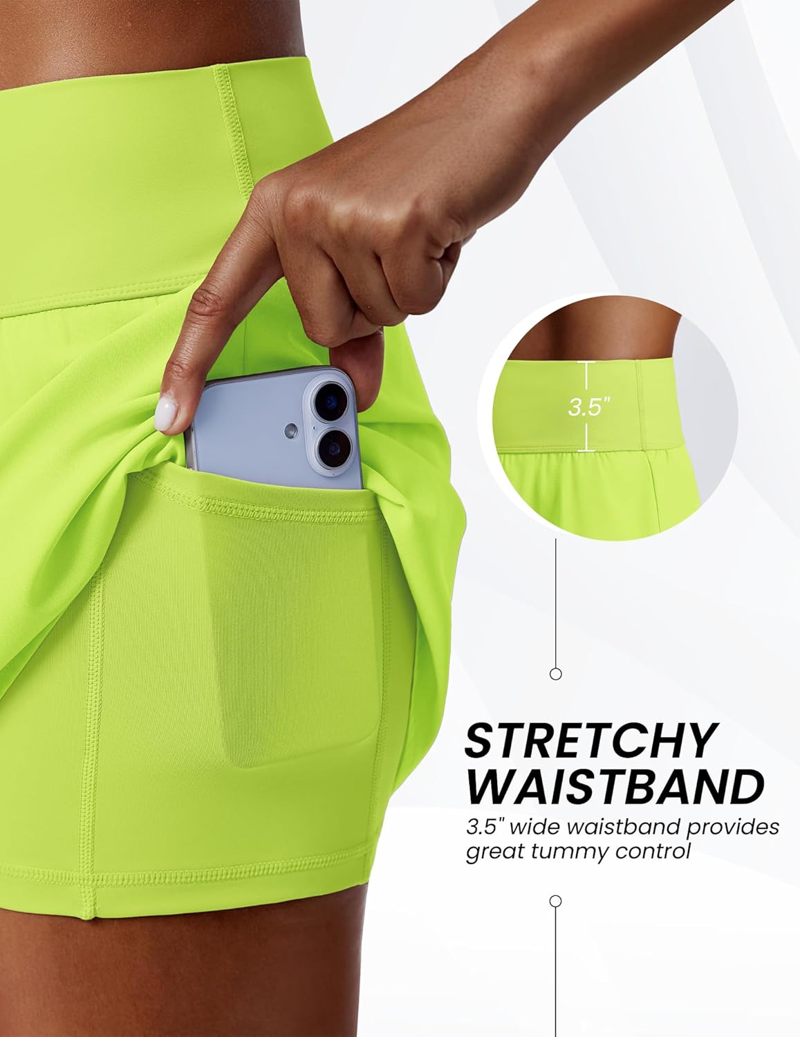 PINSPARK 15" High Waisted Athletic Skirt - Lightweight Tennis Skort with Pockets for Women