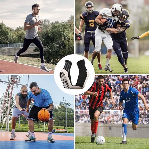Ukontagood 12 Pack Men's Soccer Socks Anti Slip Non Slip Grip Pads for Football Basketball Sports Grip Soccer Socks White+Black