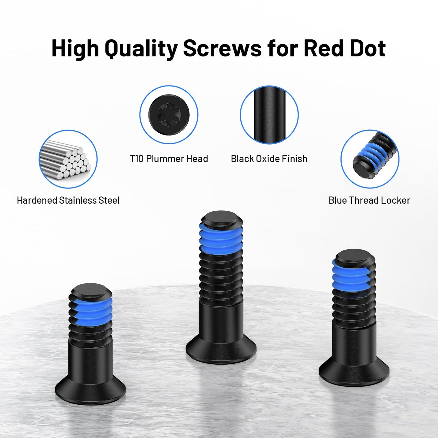 Vstranics 9Pcs Red Dot Screw Kit M4 Screws Diameter 6mm Includes 9.8mm/11.3mm/12.8mm for Red Dot Sight Optics and Mount Compatible with Holosun 407k/507k/EPS, Stainless Steel Blue Thread Locker