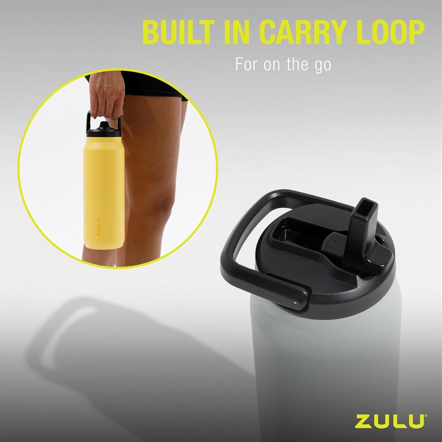 ZULU 32oz Stainless Steel Water Bottle - Double Walled, Vacuum Insulated | 3 Lids Included, Black