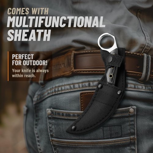 Grand Way Tactical Knife - Small Fixed Blade with Micarta Handle & Sheath | Ideal for Camping & Survival