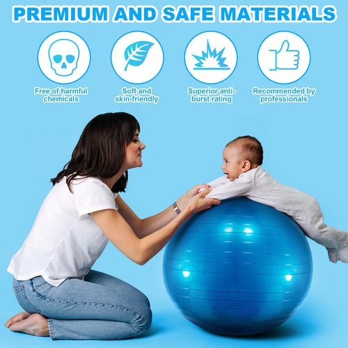 Jexine 6 Pcs Yoga Ball Exercise Ball PVC Stability Balance Yoga Ball Chair Quick Pump for Physical Workout Pregnancy Home Office Gym Equipment (Blue,29.53 Inch)