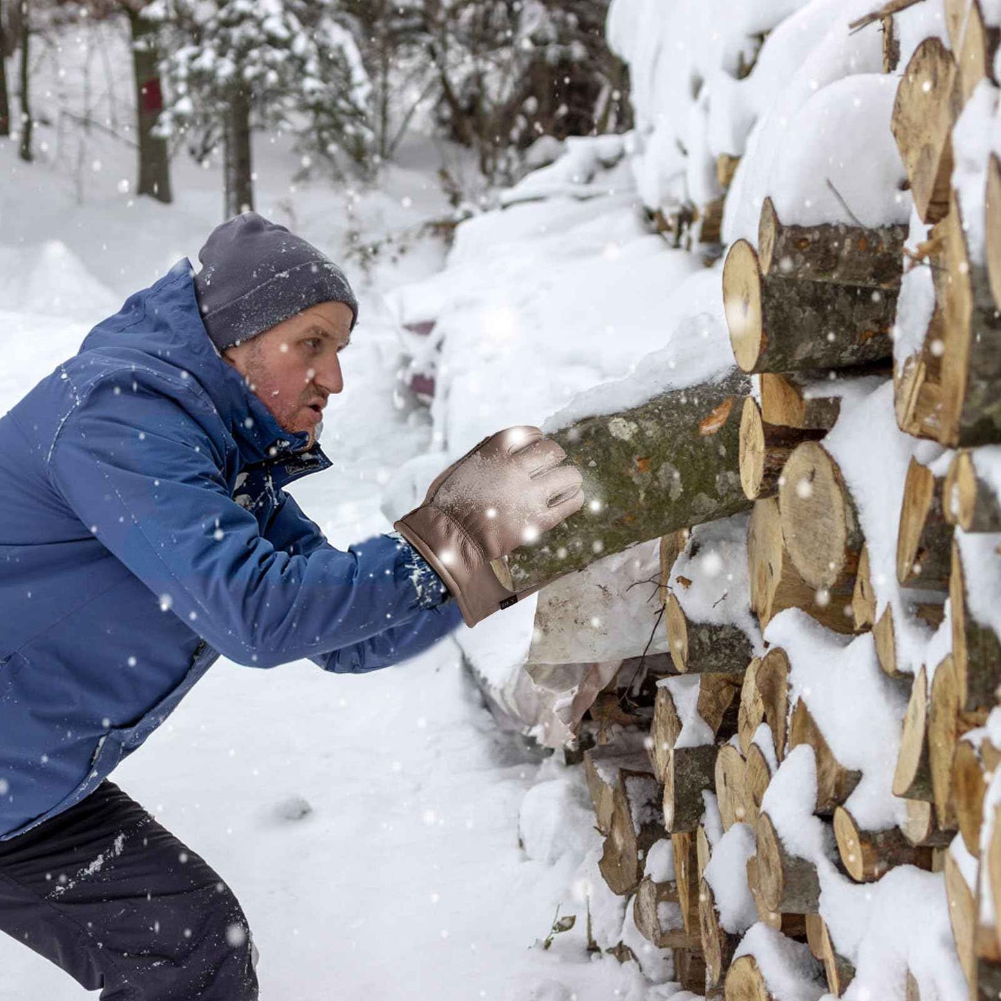 DLY Winter Work Gloves for Men, Water-Resistant, Insulated, Puncture and Abrasion Resistant, Cowhide Leather with Warm Thinsulate Lining for Cold Weather, Large, Brown, New