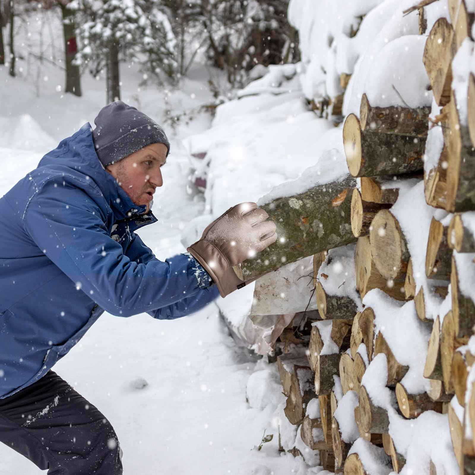 DLY Winter Work Gloves for Men, Water-Resistant, Insulated, Puncture and Abrasion Resistant, Cowhide Leather with Warm Thinsulate Lining for Cold Weather, Large, Brown, New