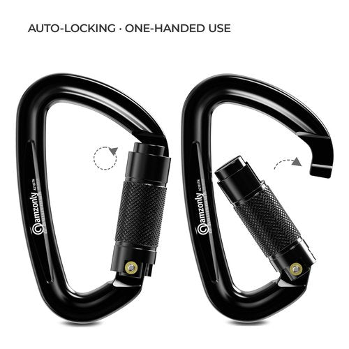 4" Auto Locking Carabiner 26KN Climbing Carabiner Large Carabiner Clips, UIAA Certified Heavy Duty Caribbean Clips for Rock Climbing, Camping, Hammock, Rescue, D Shaped Twist Lock, Black 2Pack