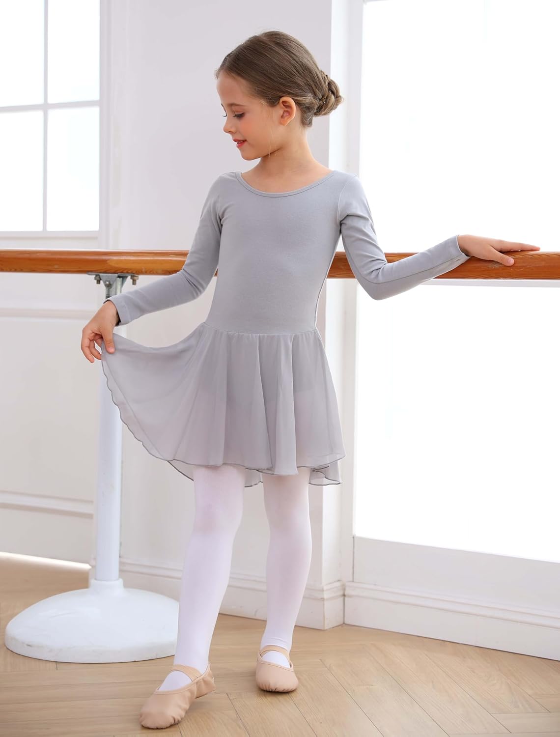 MdnMd Toddler Girls Ballet Leotard - Puff Sleeve Skirted Ballerina Dress | Comfortable Fit