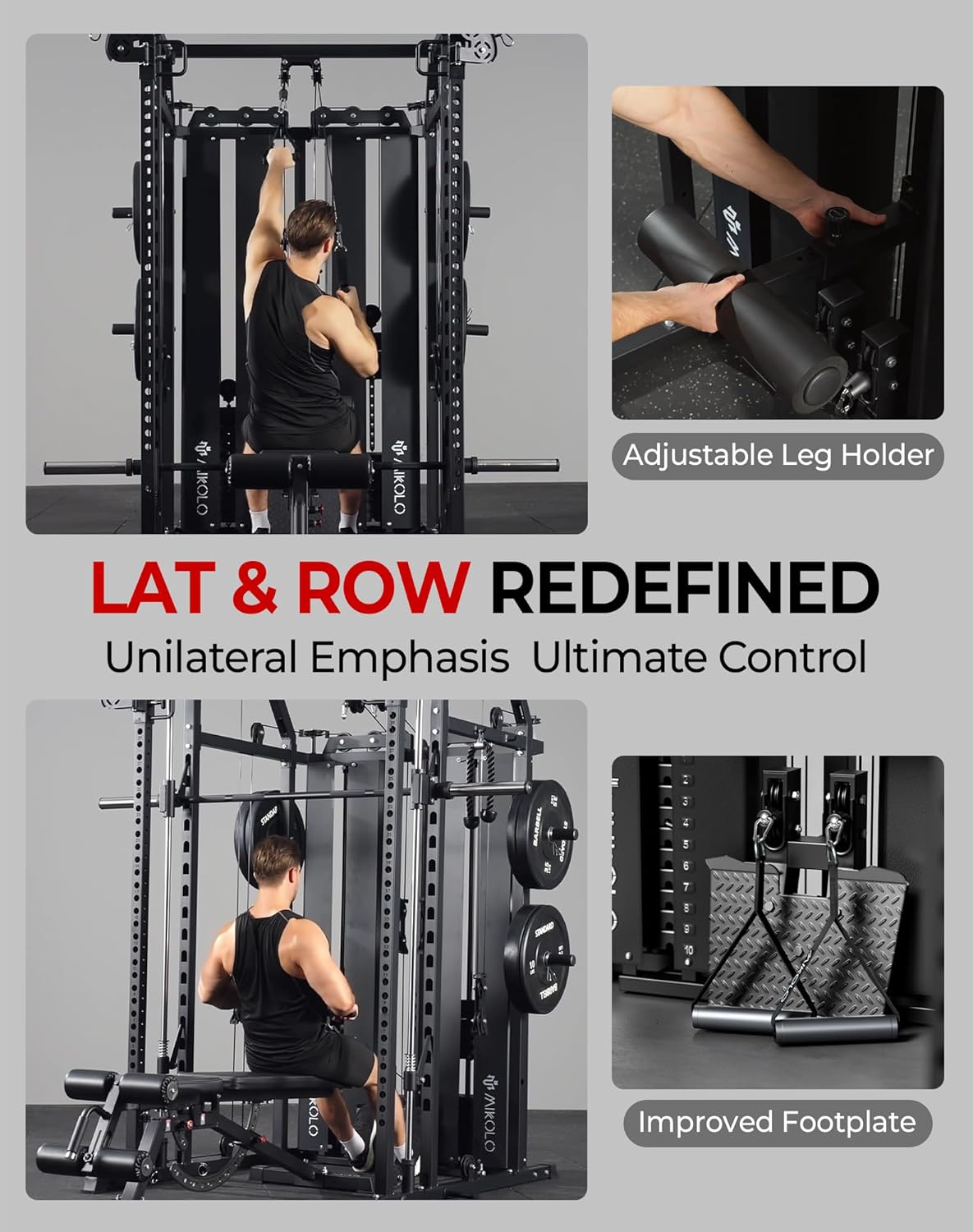 Mikolo Smith Machine - Multi-Functional Home Gym System with Weight Stack & LAT Pulldown | 10+ Free Attachments