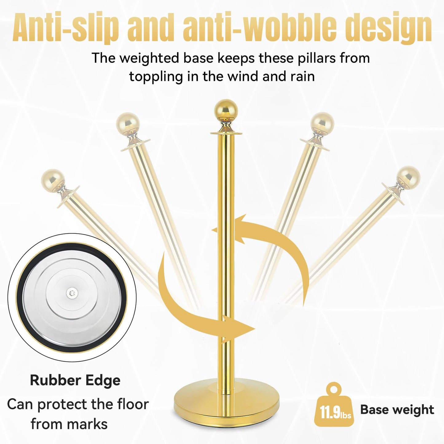 2Pack Stainless Steel Stanchion Posts 9.8ft Red Velvet Rope Suitable for theaters, stadiums and Other venues Easy to Install Gold