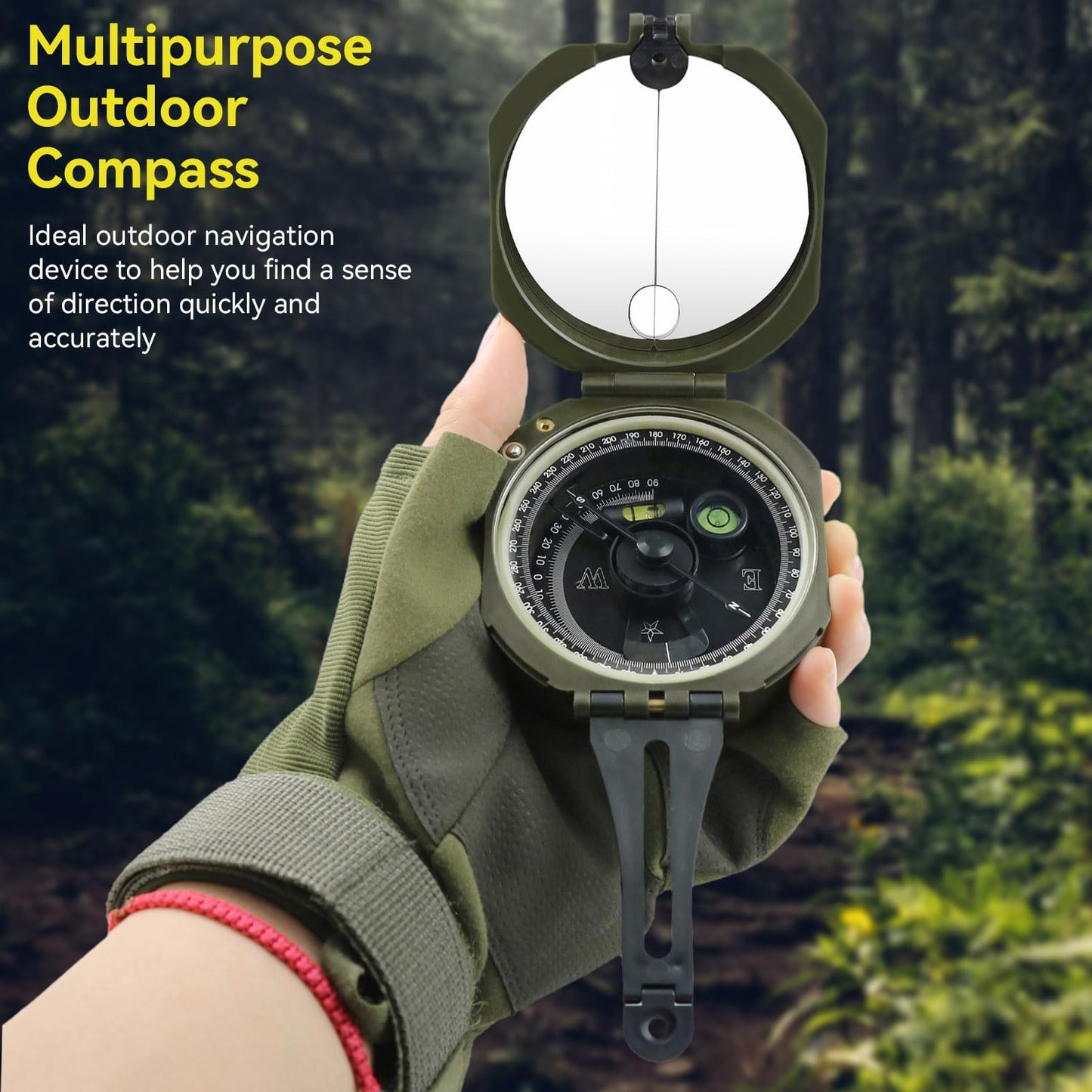 Outdoor Orienteering Compass Hiking Survival, Handheld Lensatic Compass with Mirror and Pouch for Outdoor Camping Riding, Compasss Gifts for Men