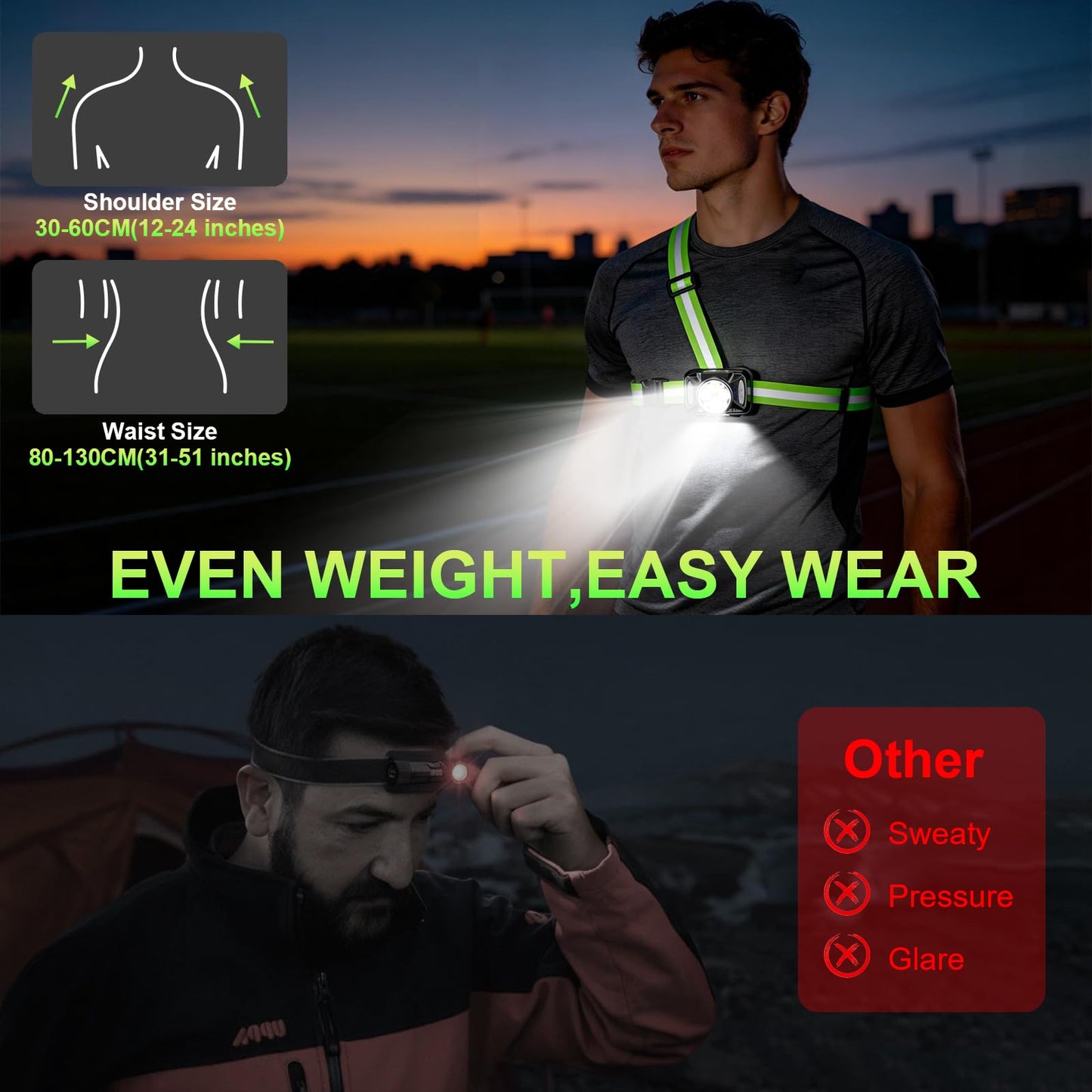 1000LM Running Lights for Runners, Reflective Runming Vest with LED Lights