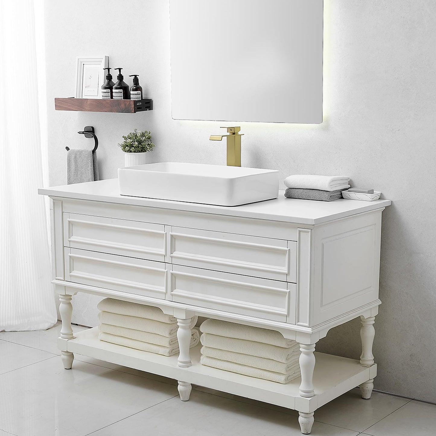 HEYMYTAP Gold Vessel Sink Faucet, Brass Waterfall Tall Faucet for Bathroom Sink 1 Hole with Pop Up Drain and Supply Hoses for Vanity Restroom Modern