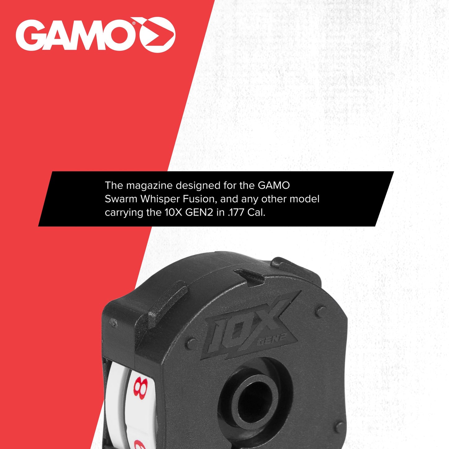 Gamo 10X GEN2 Quick-Shot Magazine .177 Cal, 10 Rounds, Rotary Clip, for Swarm Fusion and Swarm Maxxim, Black