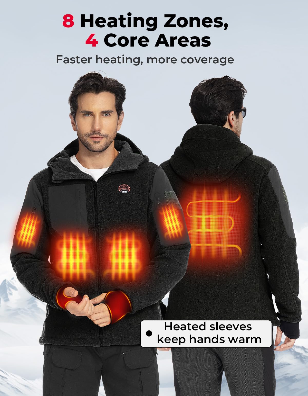 KEMIMOTO Heated Jacket for Men Women 20000mAh 12V Battery Pack, Heated Hoodie Hand Warmth