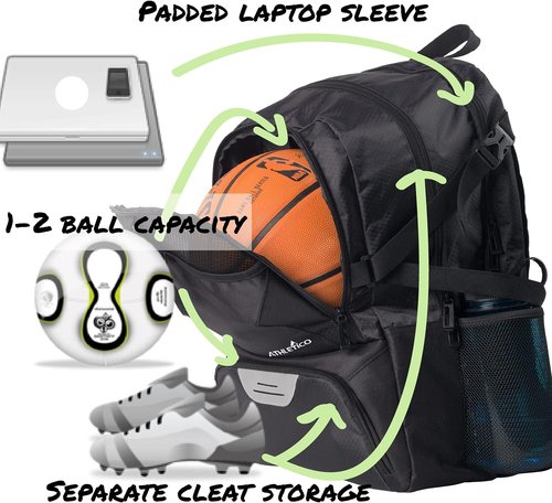 Athletico Soccer Backpack - Versatile Sports Bag with Cleat & Ball Holder | Ideal for Soccer, Basketball, Football