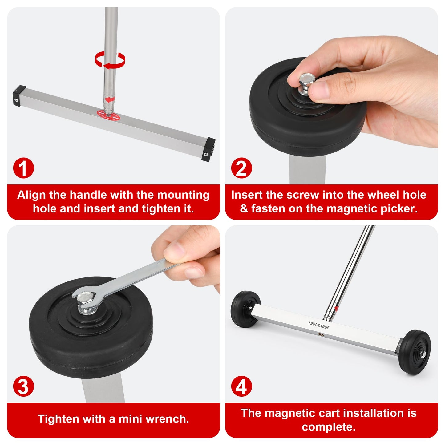 TOOLEAGUE 17" Rolling Magnetic Sweeper with Wheels,Telescoping Adjustable Handle,10Lb Capacity Magnet Roller,Magnetic Foldable Tray,15Lb Pickup Pen,3Pcs Magnet Sweeper Set