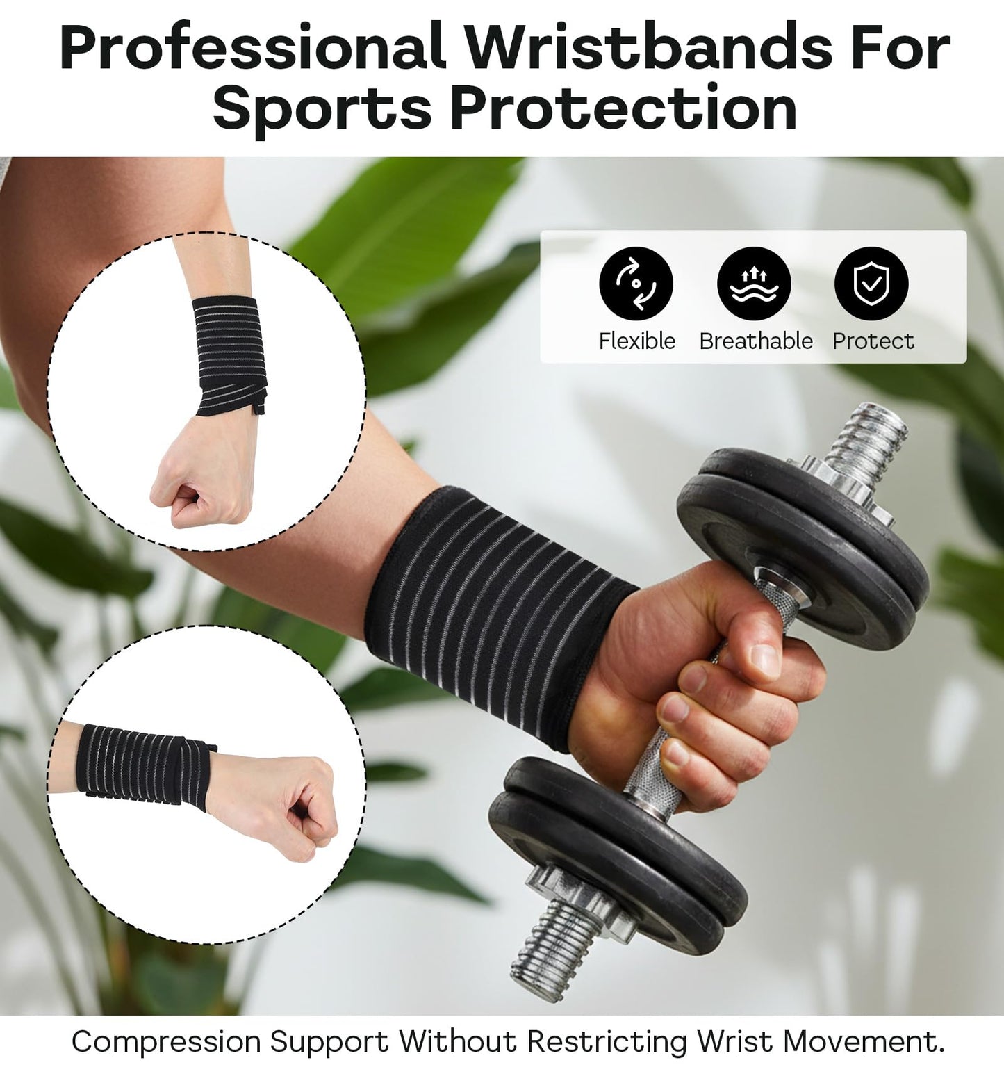 ValueBargain 2-Pack Wrist Sleeve, Wrist Brace for Weightlifting, Arthritis & Tendonitis, Breathable Black Elastic Wrists Brace for Tennis, Basketball, Weightlifting