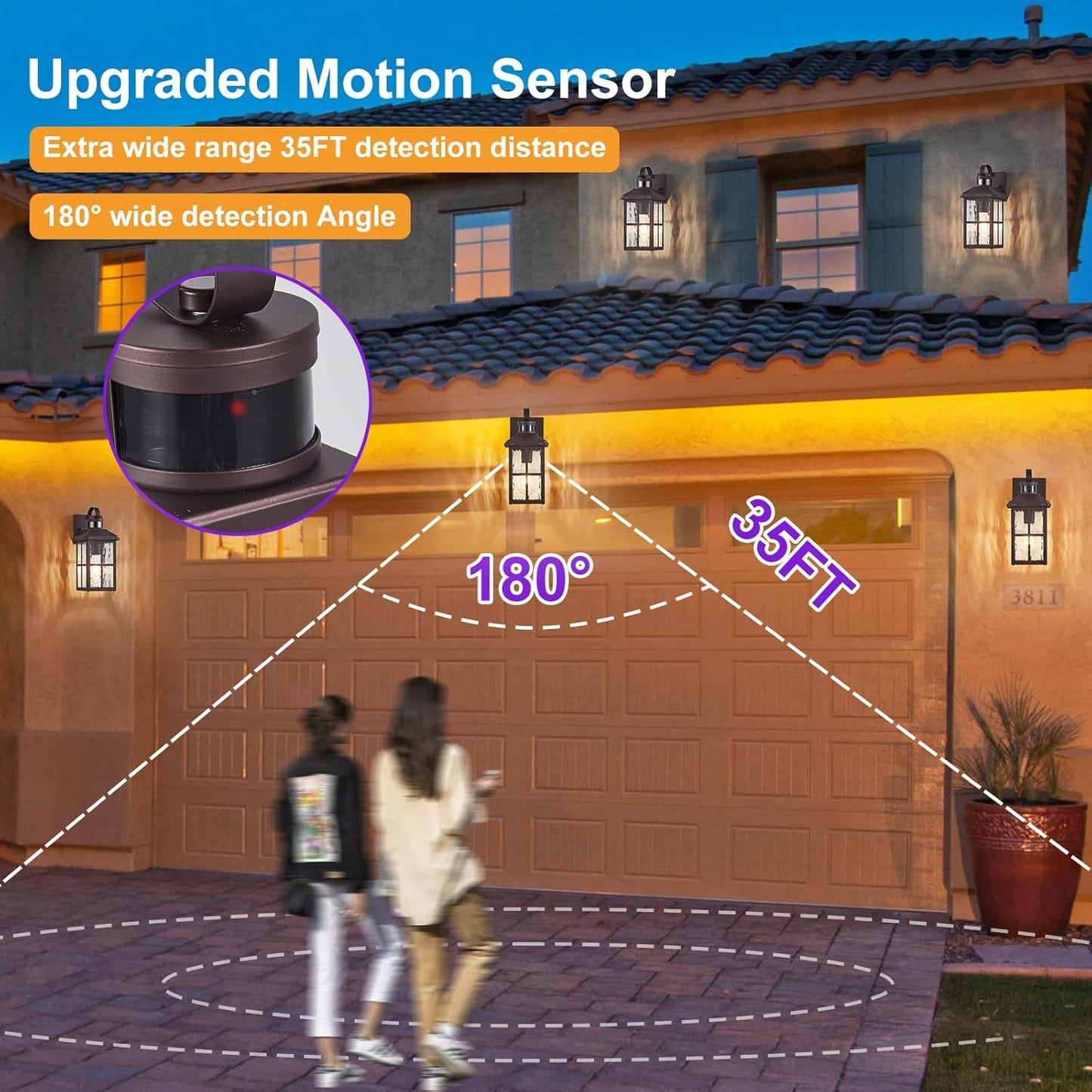 Motion Sensor Outdoor Wall Light - Dusk to Dawn Black Porch Fixture for Garage & Patio
