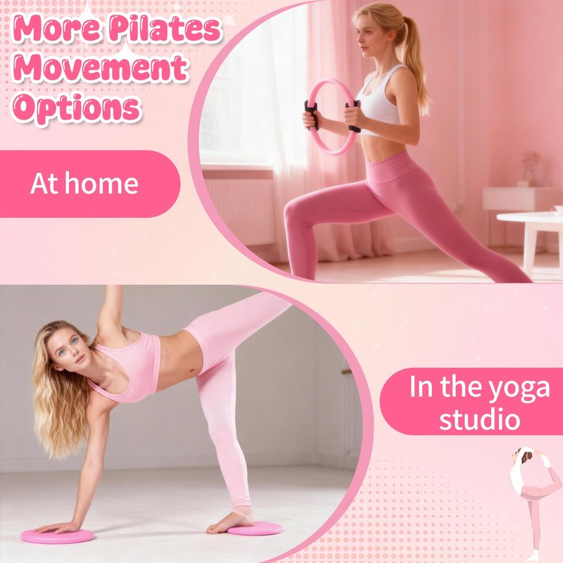 Pilates Equipment Kit for Home Workouts - 18pcs Set- 14'' Pilates Ring and Ball Set for Women, Pilates/Yoga Accessories Kit with Wrist Weights, Resistance Bands, Core Sliders, Yoga Strap, Socks, Bag